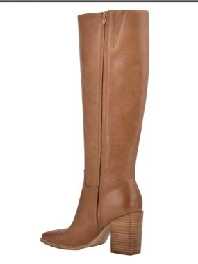 Nine West Tall Tan Leather Block Heel Knee Boots size 6